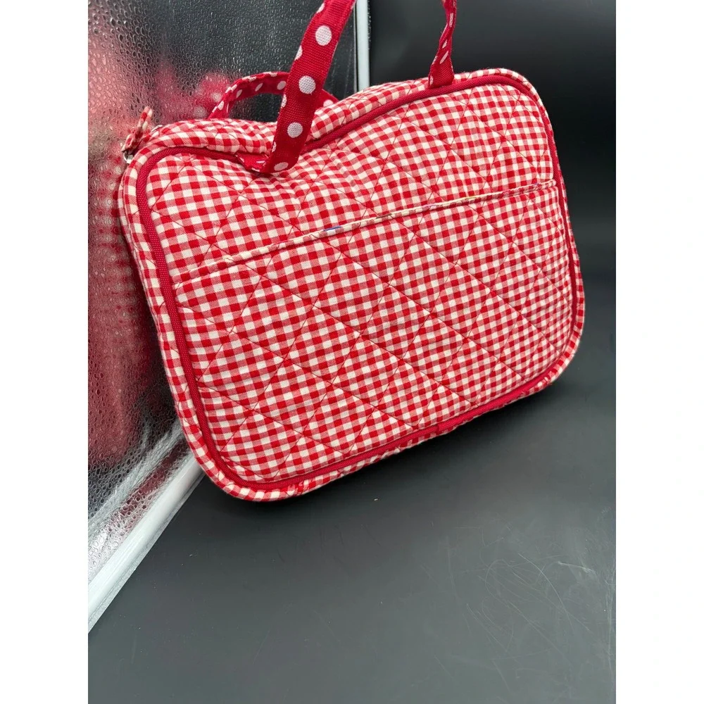 Unbranded 3 in 1 Toiletries Bag Red Gingham Polka Dot Quilted Travel Organizer